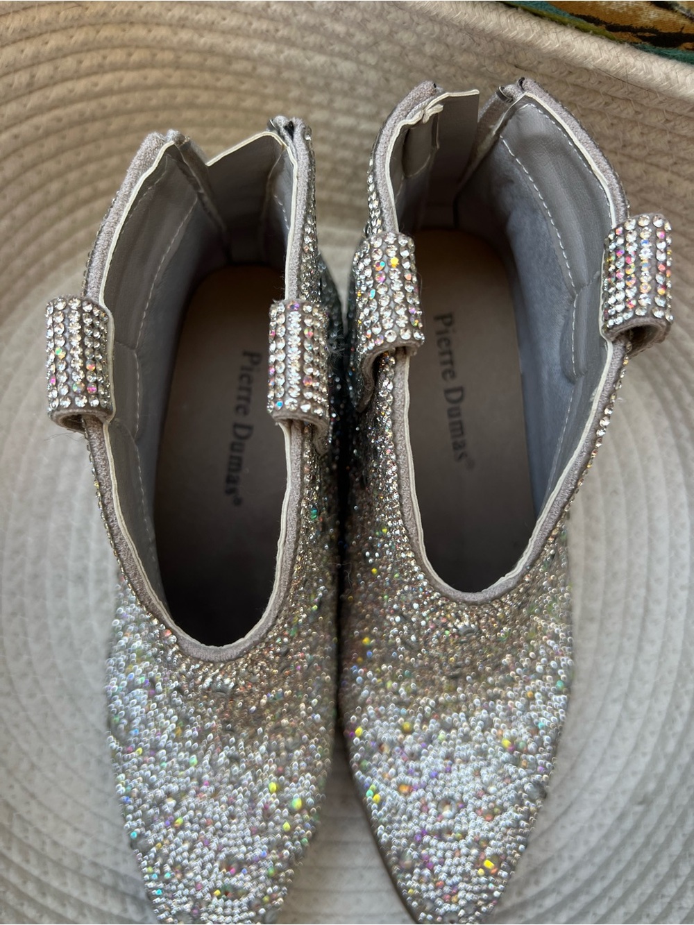 Pierre Dumas Crystal-Embellished Beige Ankle Booties - Picture 5 of 7